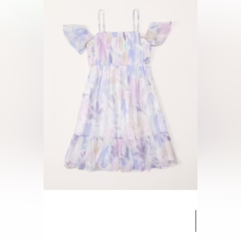 FLORAL off-the-shoulder chiffon dress.